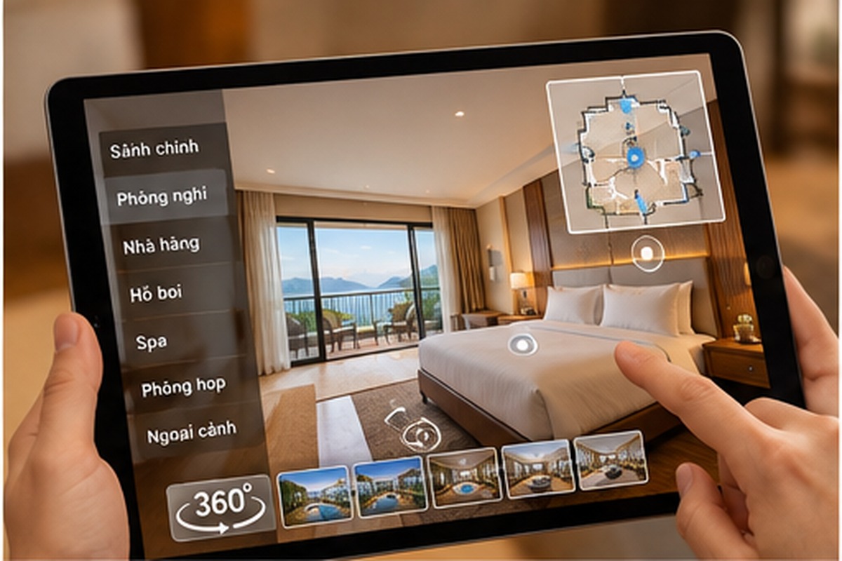 Khách khám phá phòng khách sạn qua VR Tour