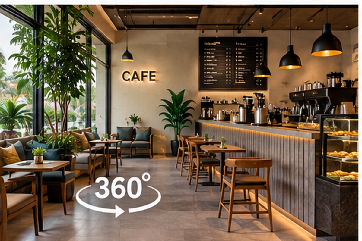 Không gian café được trình bày bằng trải nghiệm 360 độ