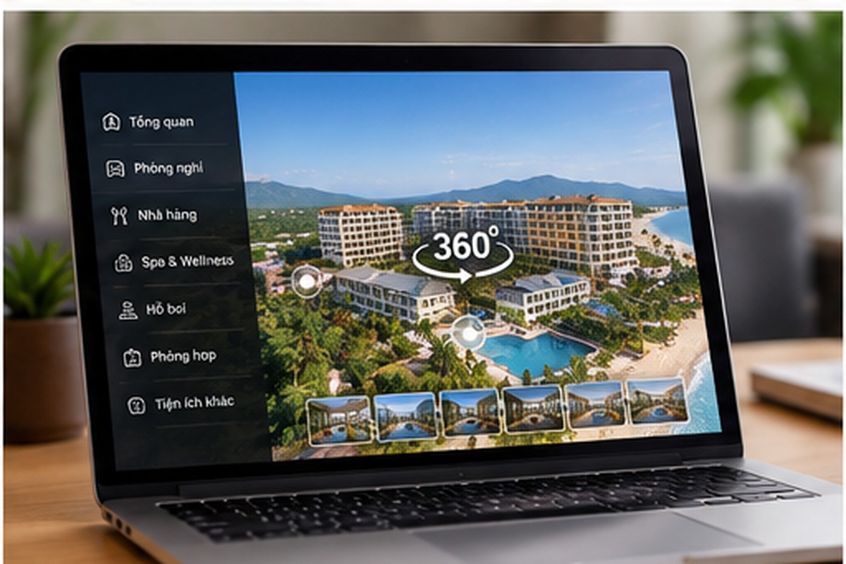 VR Tour resort hiển thị trên laptop