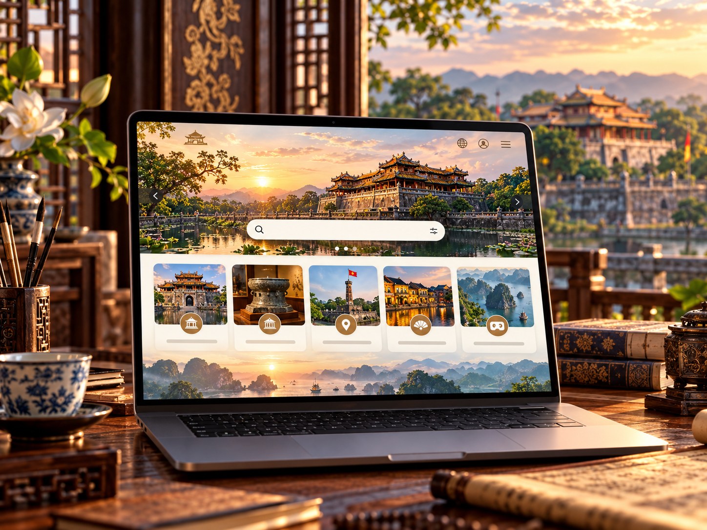 Giao diện cổng thông tin di sản số tích hợp danh mục di tích lịch sử, Virtual Tour 360 và hồ sơ dữ liệu đa phương tiện