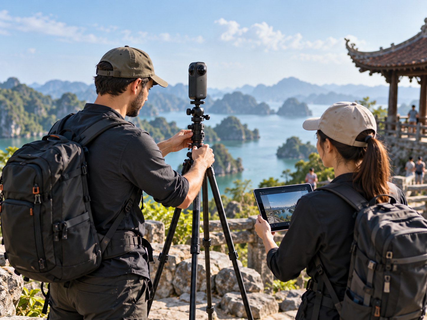 Đội ngũ kỹ thuật viên 360VR chụp hình panorama 360 độ thực địa tại khu du lịch sinh thái