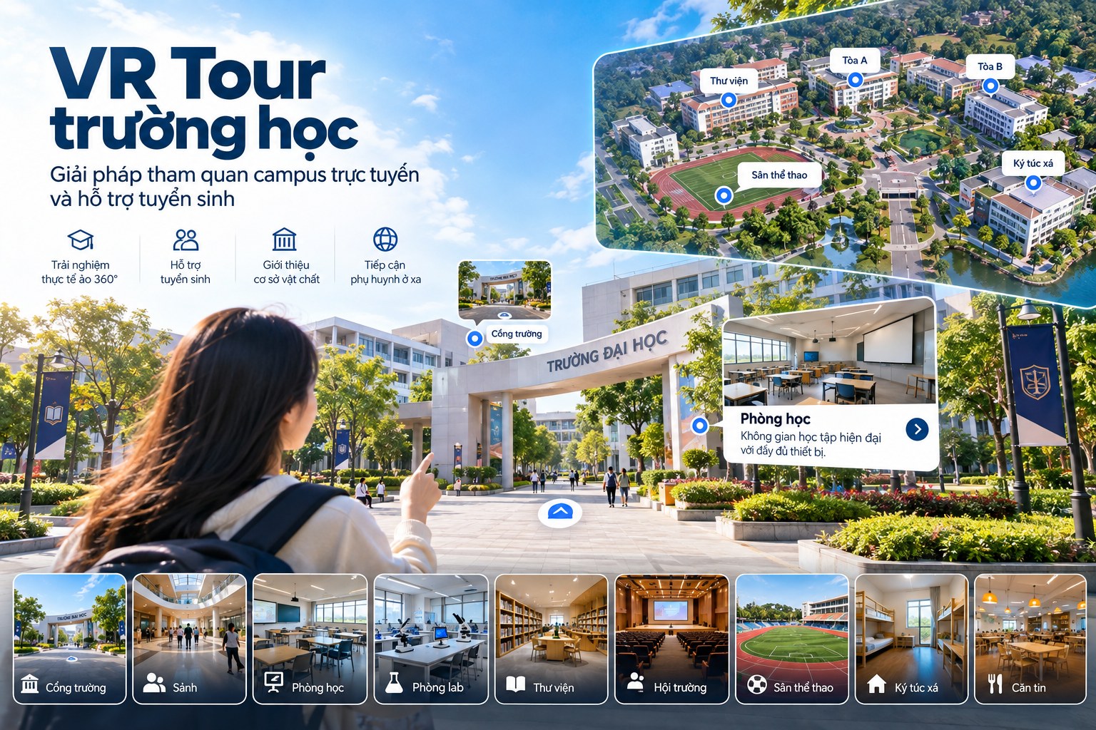 Học sinh quét mã QR brochure tuyển sinh để trải nghiệm tour tham quan trường trên smartphone