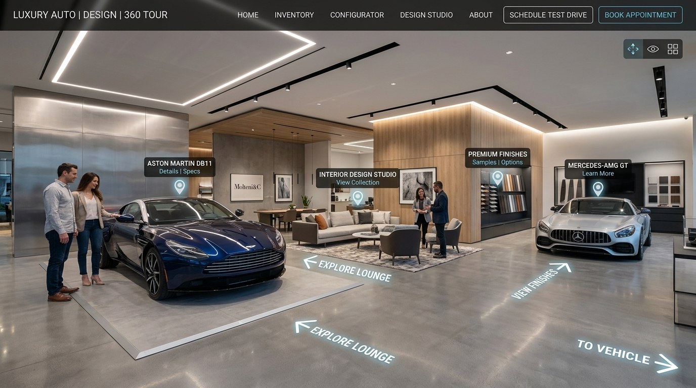 Giao diện Virtual Tour showroom 360 độ hiển thị không gian trưng bày chân thực trên website