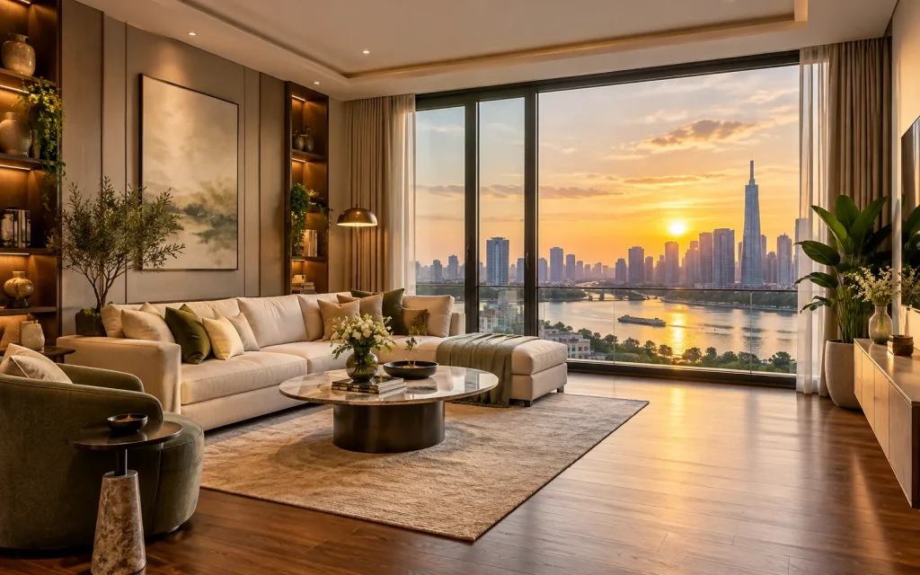 Phòng khách căn hộ sau xử lý màu