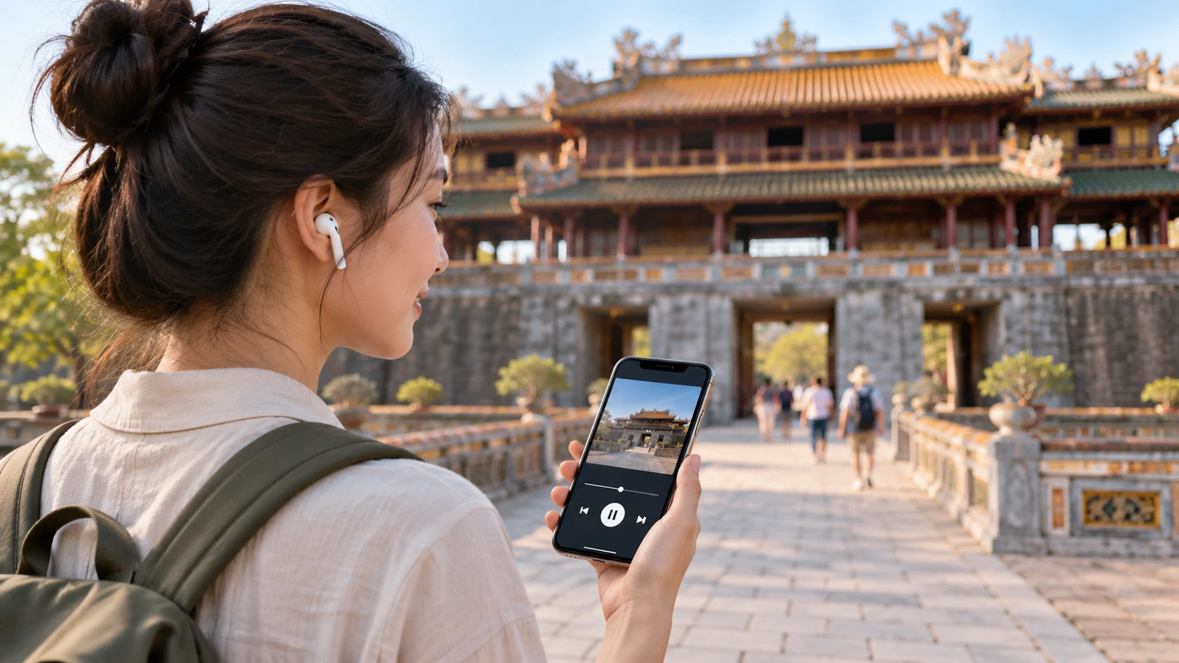 Trải nghiệm nghe thuyết minh tự động Audio Guide đa ngôn ngữ khi di chuyển trong không gian thực tế ảo di tích