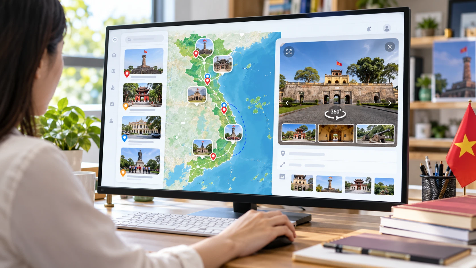 Giao diện bản đồ số Địa Chỉ Đỏ định vị mạng lưới di tích cách mạng, đài tưởng niệm và nhà lưu niệm danh nhân