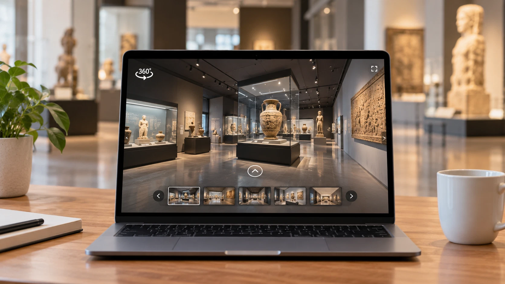 Giao diện không gian bảo tàng ảo Virtual Museum với các phòng trưng bày hiện vật 360 độ