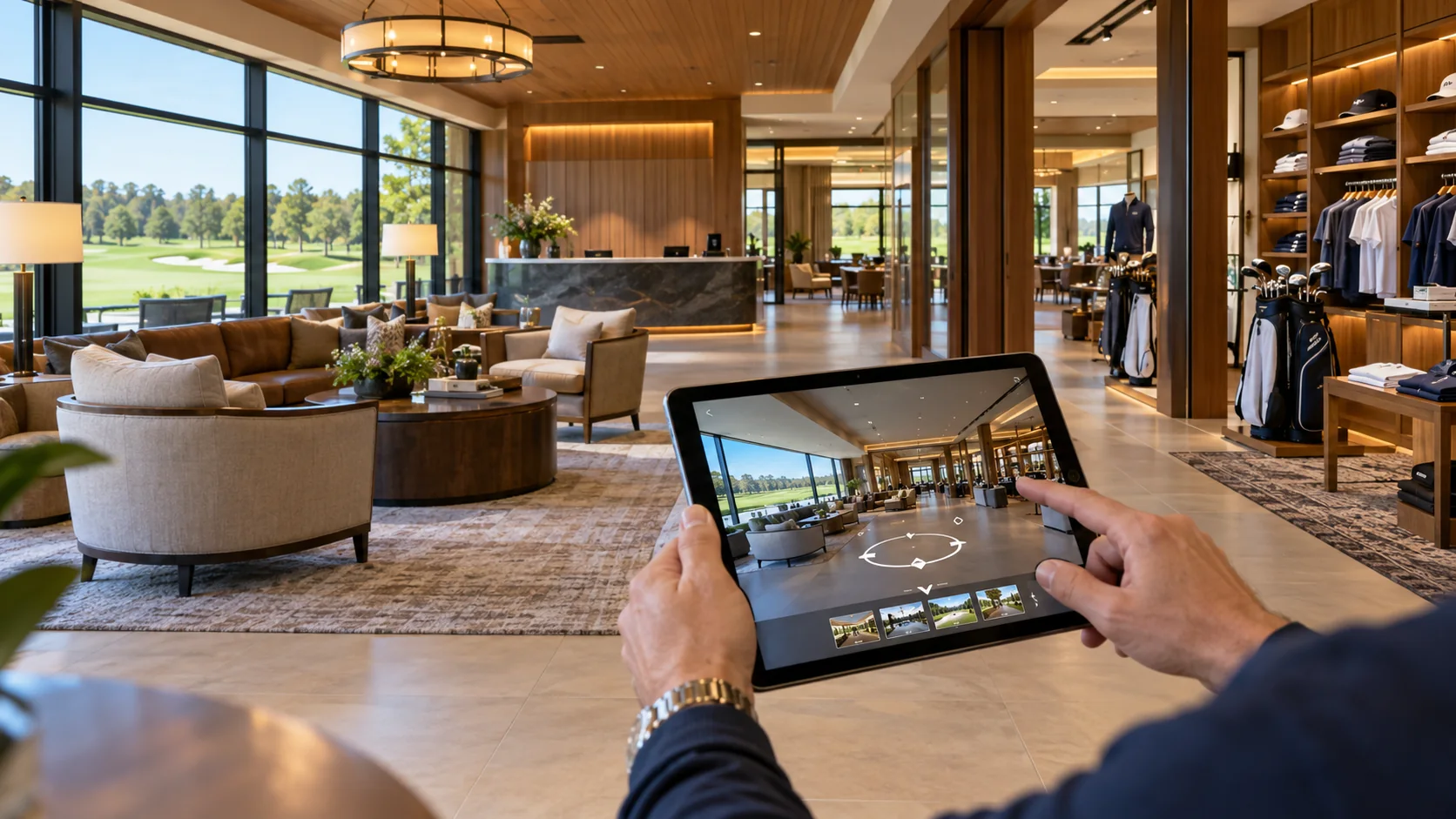 Clubhouse sân golf virtual tour nhà câu lạc bộ và phòng locker 5 sao