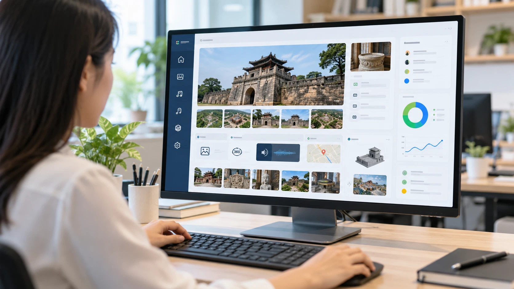 Giao diện quản lý hồ sơ di sản số, phân quyền biên tập và kiểm duyệt dữ liệu lịch sử