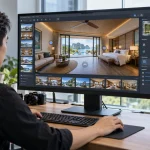Giao diện phần mềm Pano2VR khi dựng virtual tour 360 với danh sách cảnh, khung xem trước và bản đồ tour