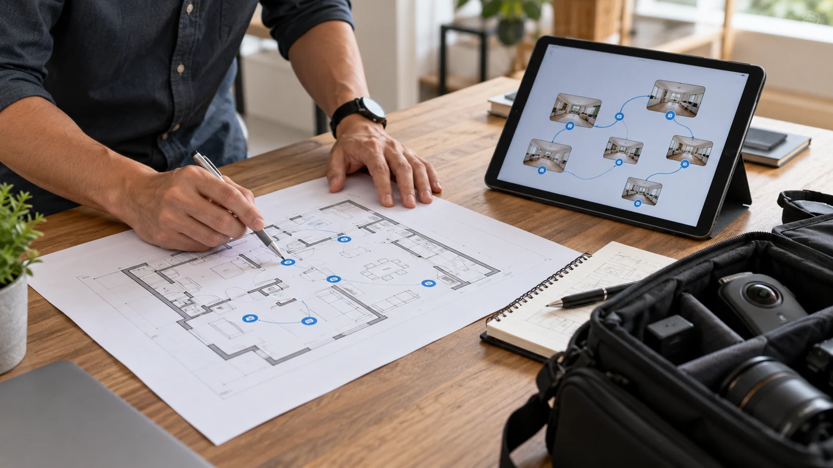 Sơ đồ tổng thể quy trình sản xuất một dự án Virtual Tour 360 độ từ khảo sát đến xuất bản