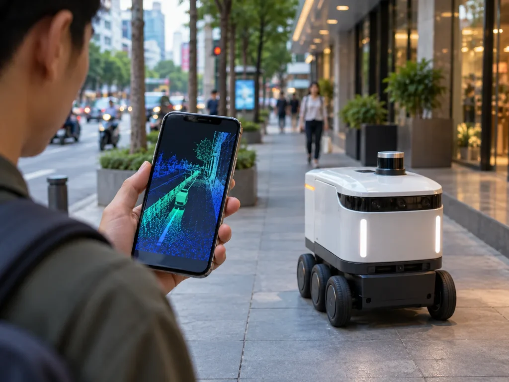 Robot giao hàng trên vỉa hè dùng camera đối chiếu với bản đồ không gian 3D của khu phố